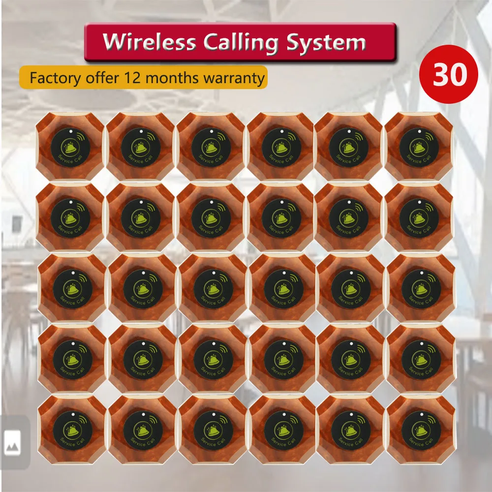 QWICALL 30 pcs of Quality Long Range Restaurant Wireless Guest Calling System Buttons 433mhz Bells Service Cafe