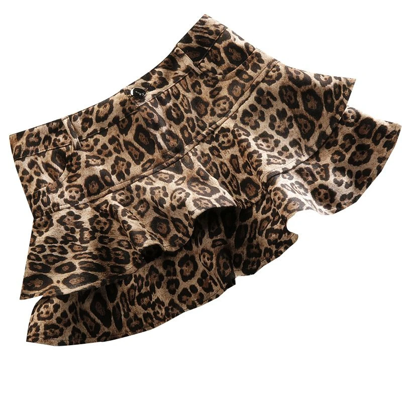 Deeptown Sexy Leopard Print Pleated Skirt Y2k Vintage Style Women High Waist Skirts Ruffle Mini Skirt Brown Female Streetwear