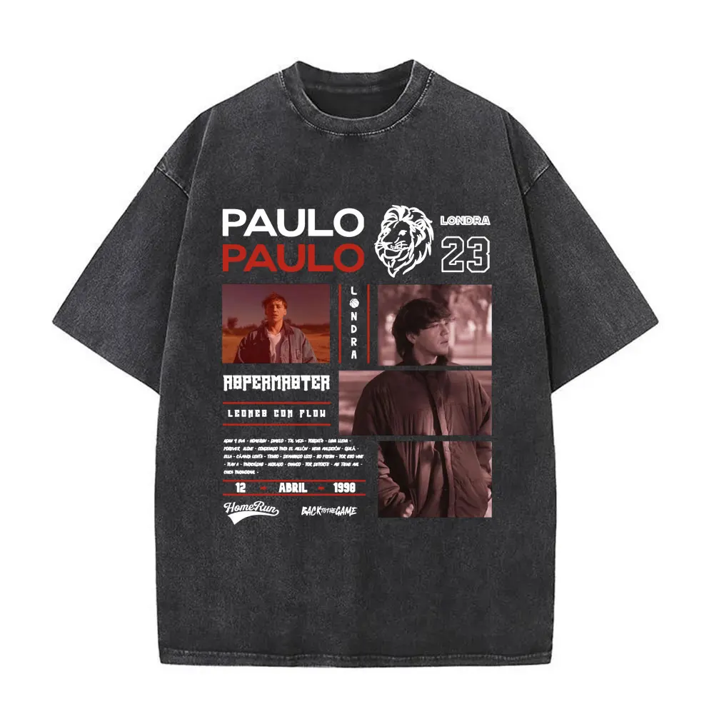 

2025 Hot Sale Rapper Paulo Londra Homerun Vintage Washed T-shirts Men Women Hip Hop Oversized T-shirt Men Fashion Casual Tshirt