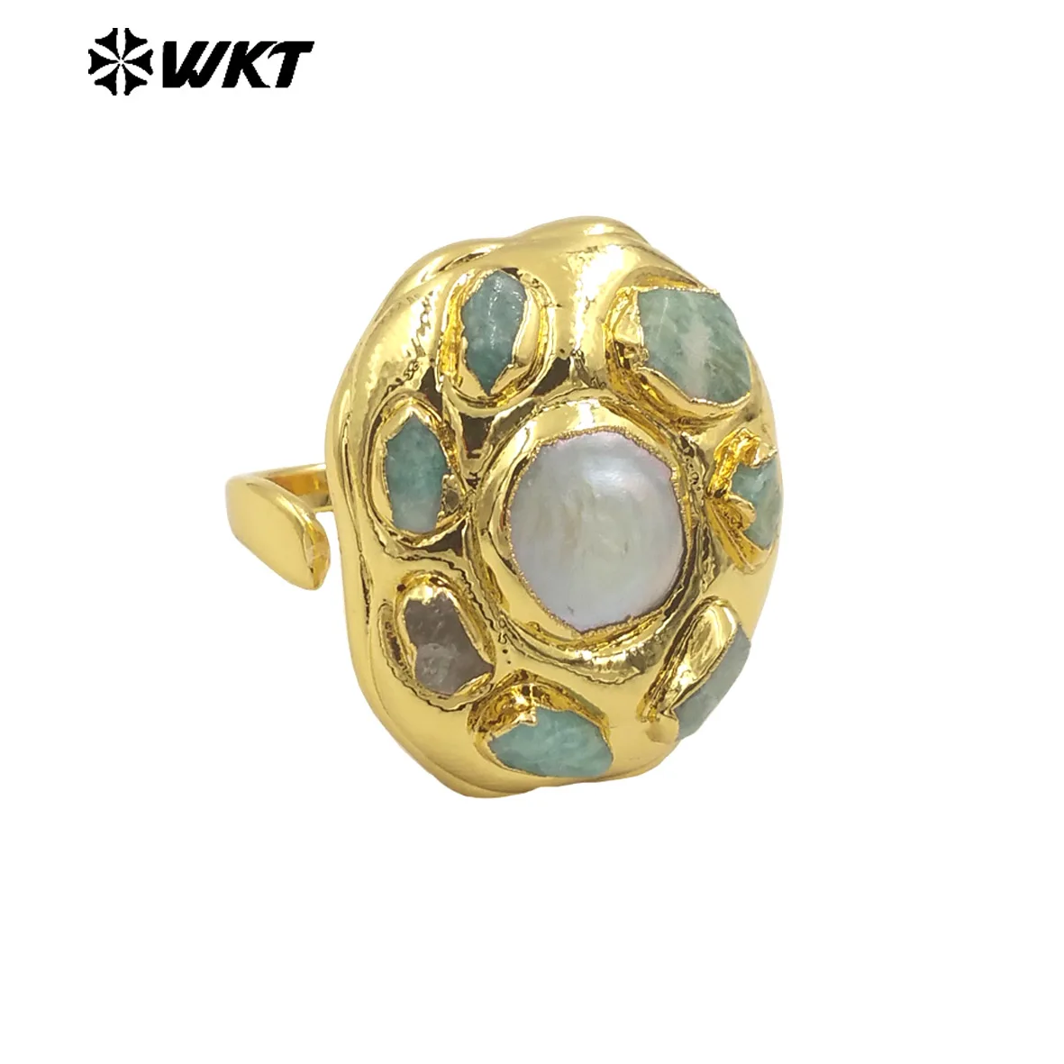 Imagem -04 - Anel Banhado a Ouro 18k Ajustável para Mulheres Amazonite e Pérola Ouro 18k Casamento Ins Jóias Design Popular Wt-mpr086 Wkt 2023