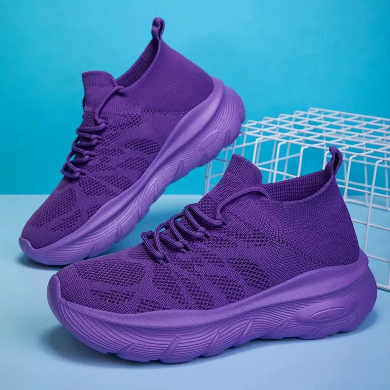 2026 New lightweight soft-soled women's shoes anti-slip and versatile dopamine fashionable casual breathable flying woven shoes