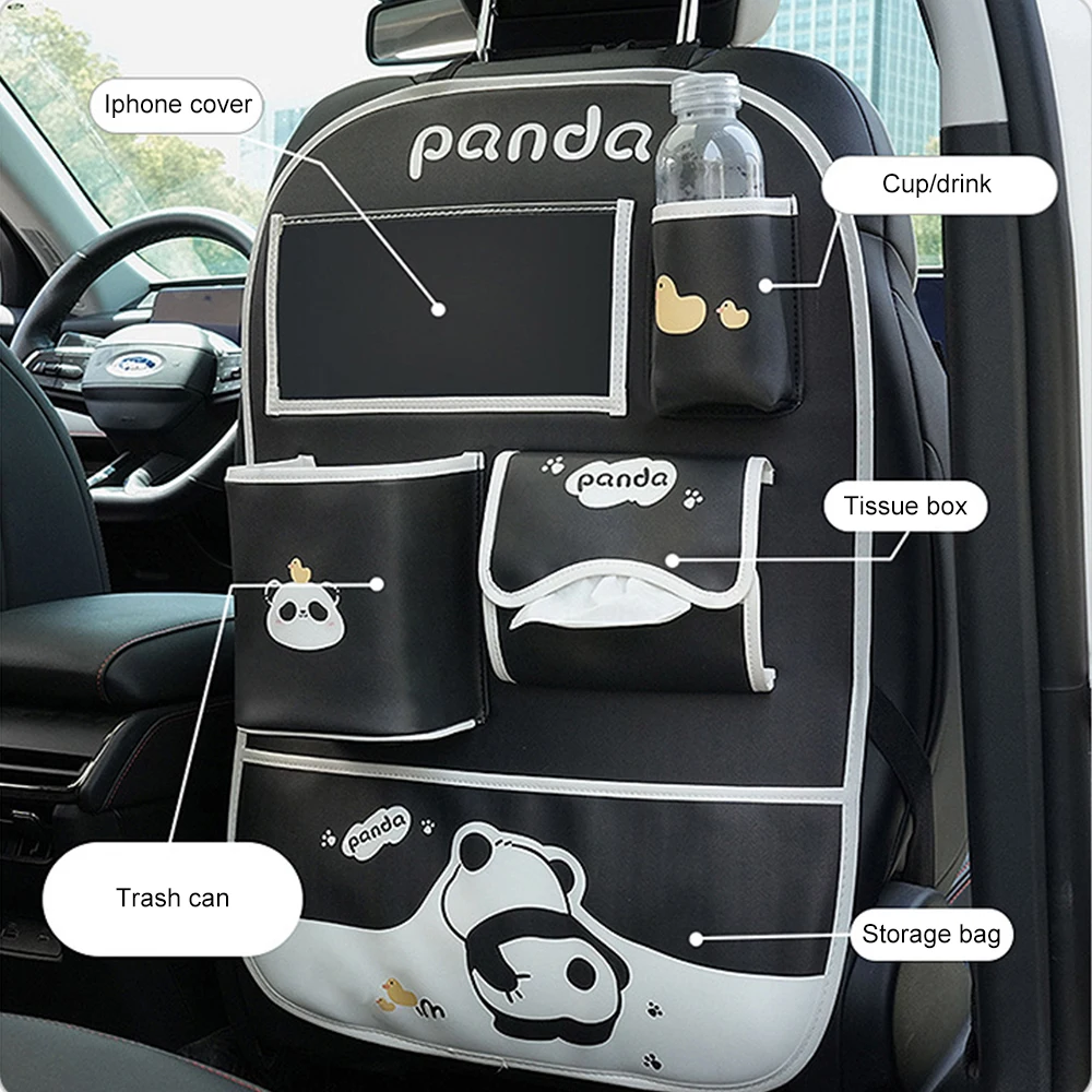 Anti Kick Pad Car Trash Can Bin Leather Multifunction Car Backseat Organizer Cup Holder Tissue Holder Cartoon
