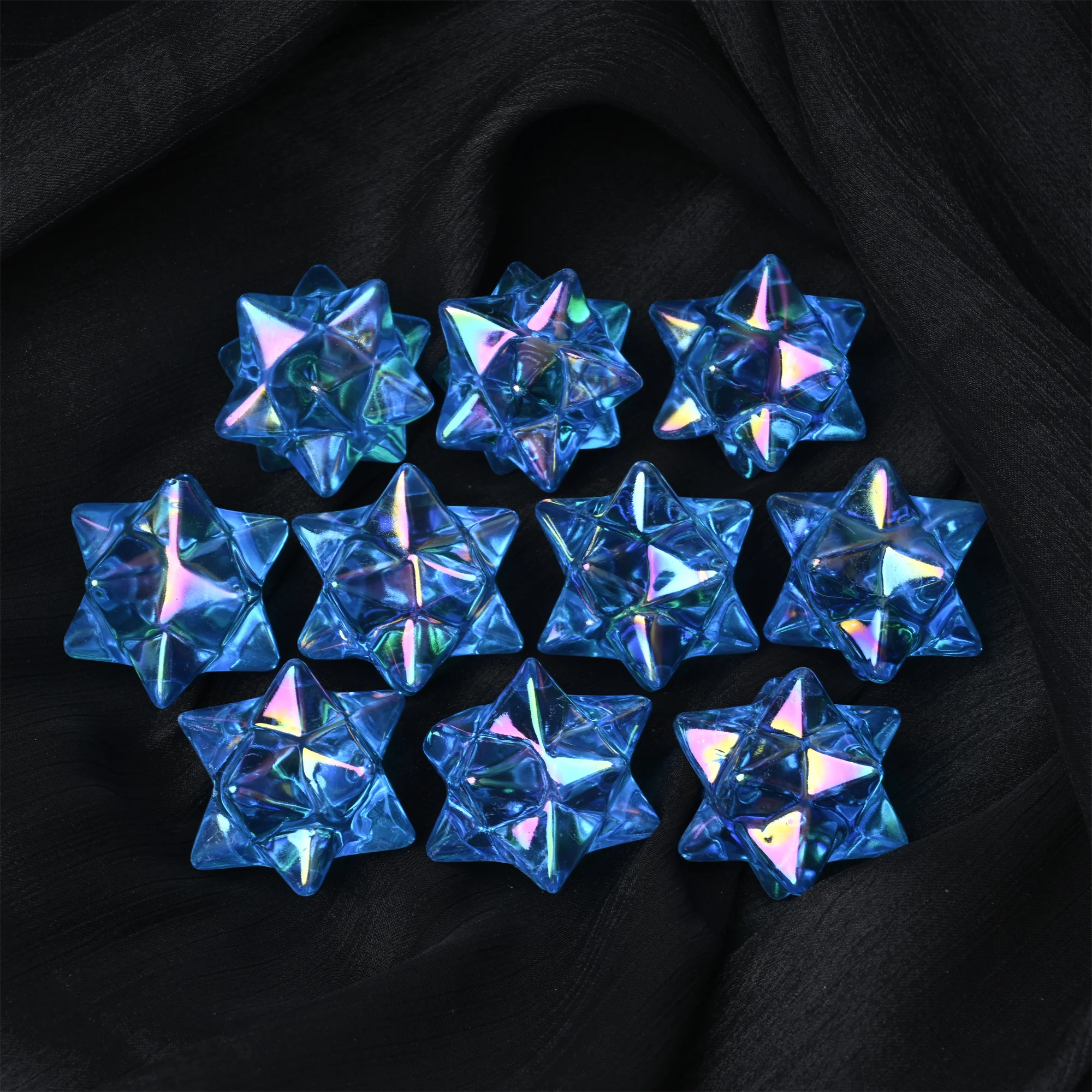 

1pc Blue Aura Quartz Merkaba - Polished Crystal Star Carving for Aquarium Decor, Terrarium Filler, Decorative Stone & Home Decor