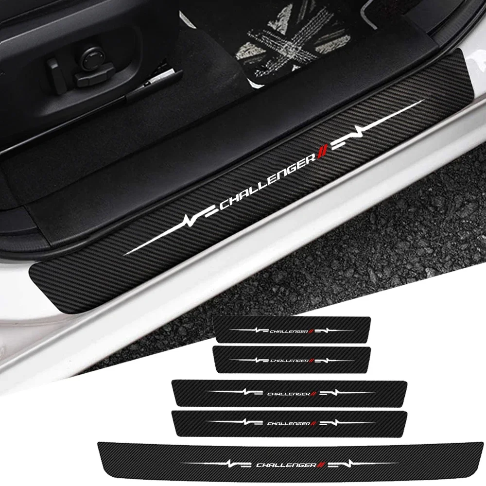 for Dodge Challenger Logo Car Door Sill Trim Anti Kick Guards Pedal Stickers Trunk Threshold Protective Decals Stickers