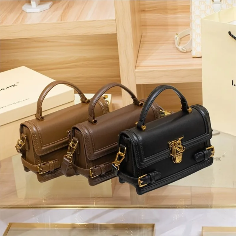 Luxury Women\'s Genuine Leather Handheld Small Square Bag with Advanced Texture Retro Bag 2024 New Designer One Shoulder Crossbod