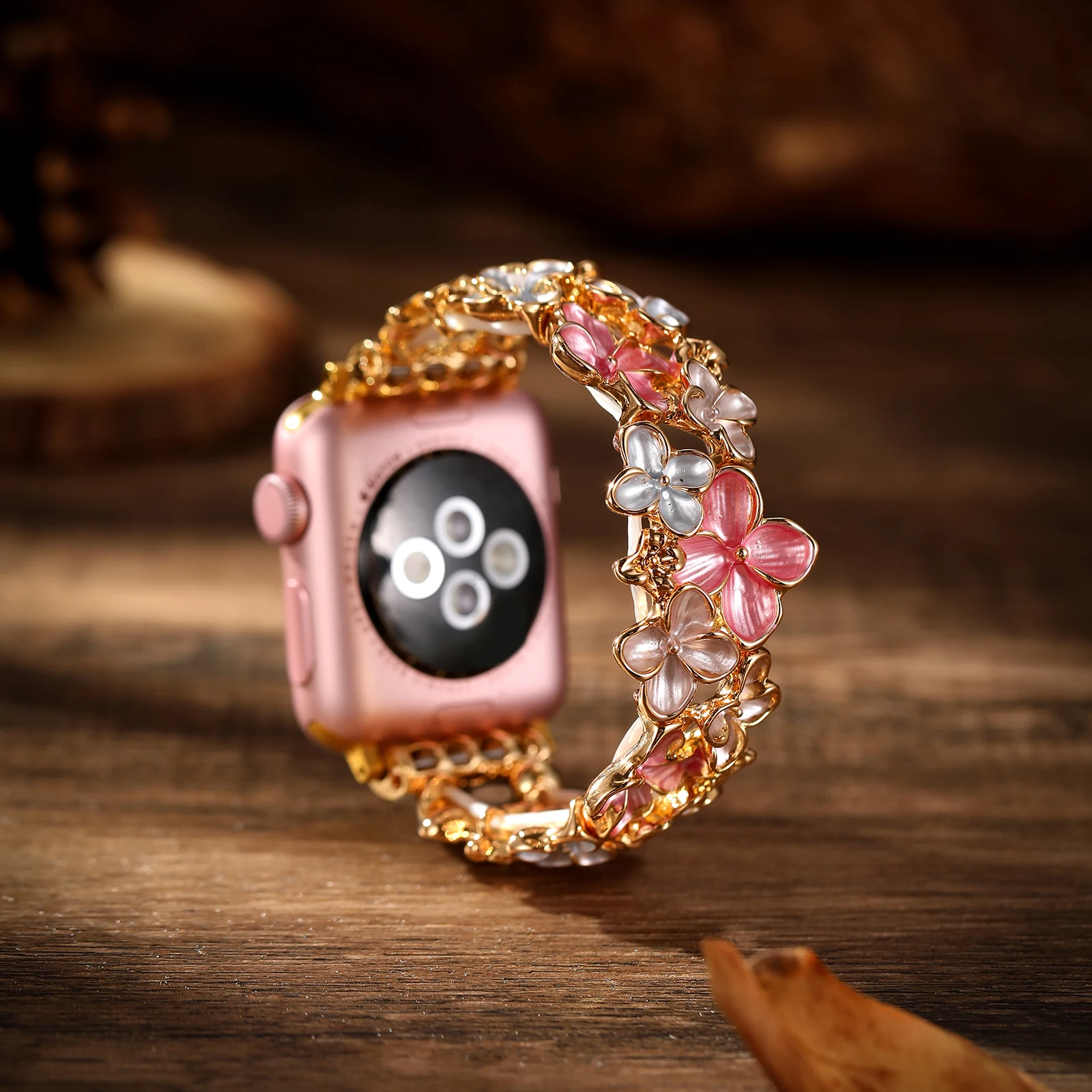 حزام معدني لساعة أبل الفرقة الفتيات زهر الكرز تمتد سوار Iwatch98765SE النساء 40 41 44 45 مللي متر ألوان غير النظامية المعصم