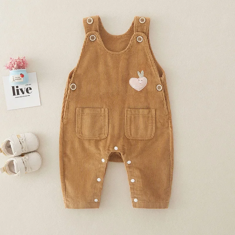 New Autumn Baby Rompers 0-3Y Toddler Boys Solid Color Corduroy Overalls Infant Girls Cute Jumpsuit Casual Shoulder Strap Pants