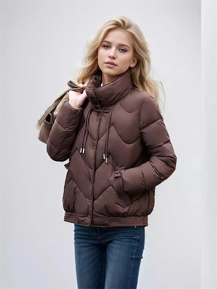 Women\'s Puffer Jacket Fall-Winter 2024 New Commute In Style Stand-Up Collar Sense Of Quality Unique Button Design Warm Coats