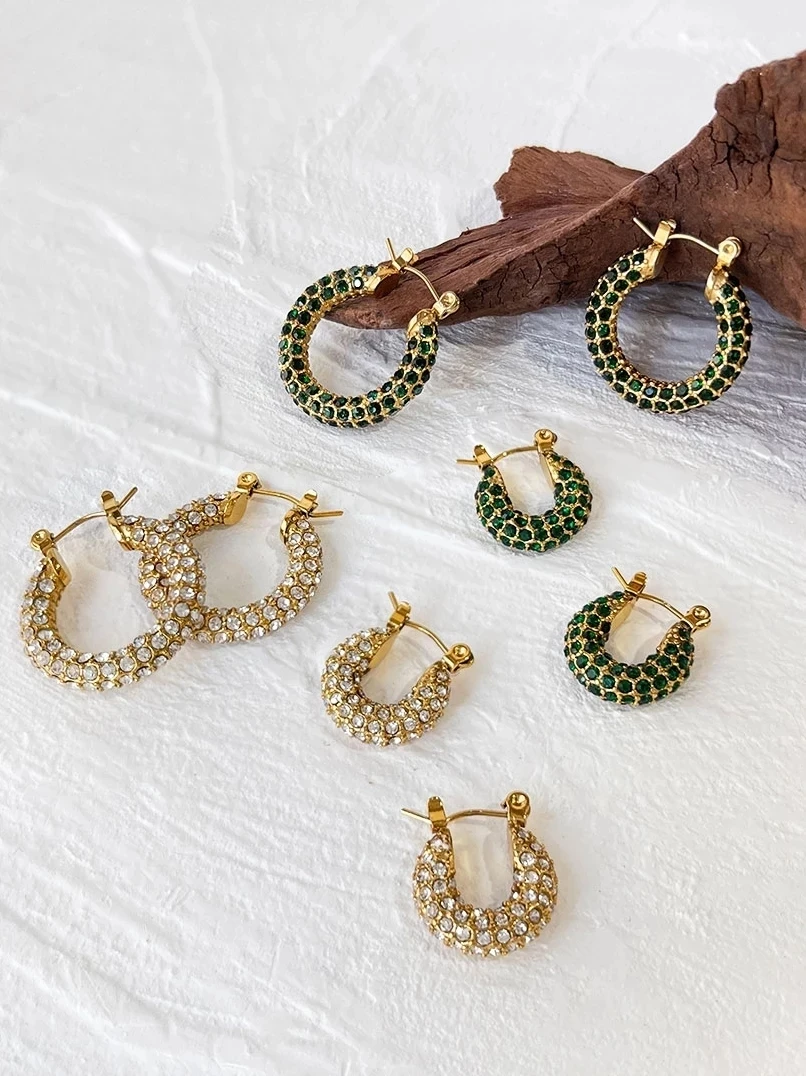 Peri'sbox مذهل مايكرو تمهيد تشيكوسلوفاكيا الراين سميكة أقراط طارة هوجي الفولاذ المقاوم للصدأ 18K مطلية بالذهب مجوهرات اليومية هدايا #5