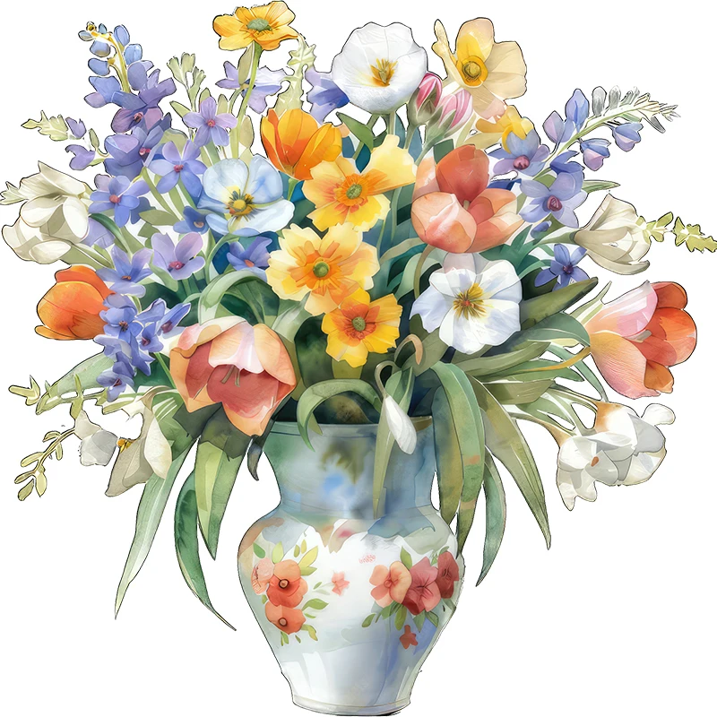 Three Ratels Elegant watercolor flower arrangement art wall sticker for home decoration Self adhesive