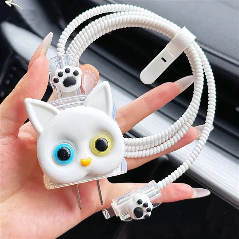 Korea Cartoon Cute 3D Cat Cat Paw Charger Cover For IPhone 11 12 13 14 18/20W Transparent Charge Protection Cover Charger Sleeve