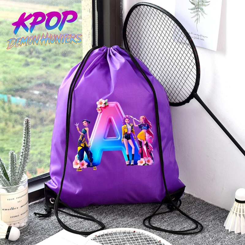 

KPop Demon Hunters Bundle Pocket Drawstring Backpack Youth Fashion Large Capacity Sport Bag Cartoon Gift Bags Cycling Knapsack