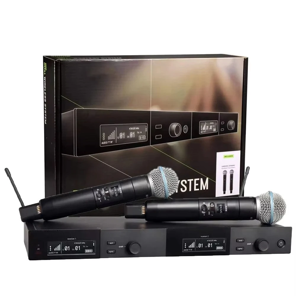 Dual Channel UHF Wireless Microphone BETA58A Handheld Lavalier Mic Professional Wireless Microphone SLXD for Church