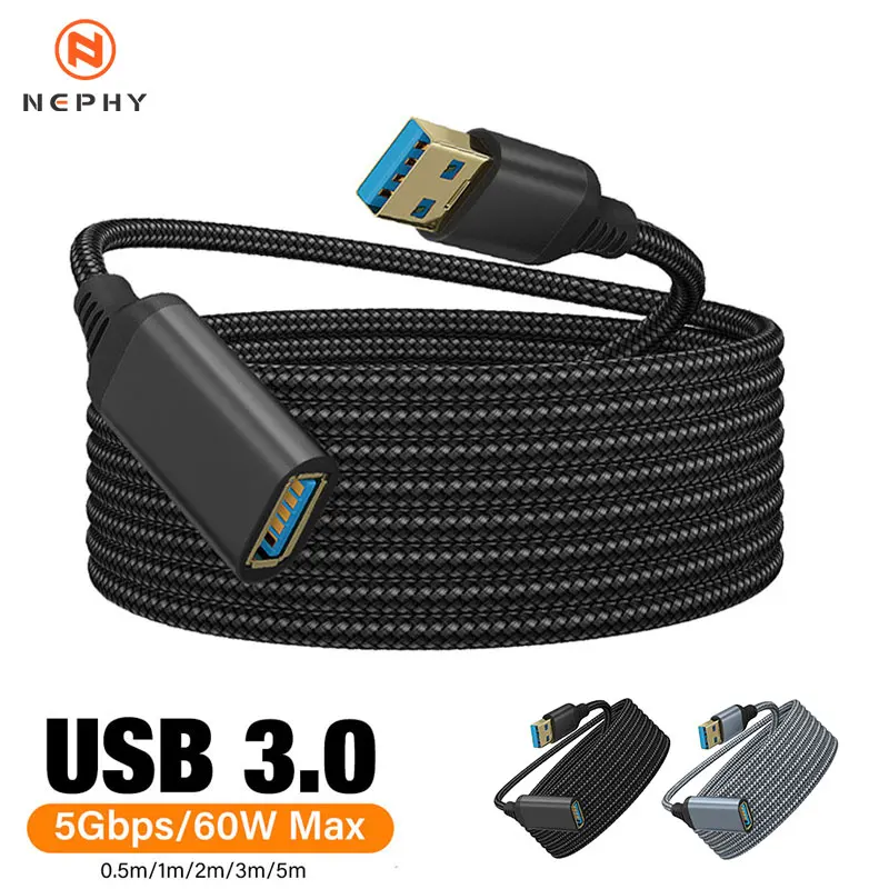 USB 3.0 Male To Female High Speed Transmission Data Cable Computer Camera Printer Extension TV Gaming Nylon Braided Cable 3M 5M