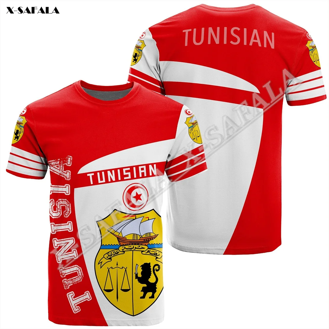 Africa Tunisia Flag Tattoo Fashion 3D  Print Men T-Shirt Tops Tees Short Sleeve Casual O Neck Milk Fiber Breathable