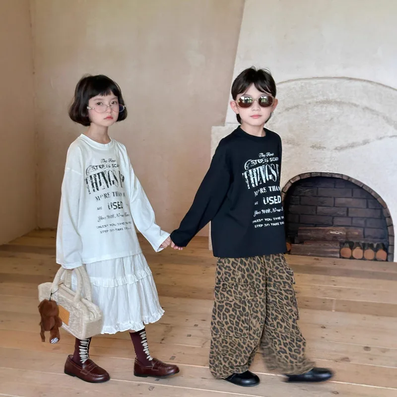 2025 Autumn Winter Boy Girl Children Kid T-Shirt Long Sleeve Versatile Loose Base Bottom Top Baby 3-10 Years Toddler Pullover
