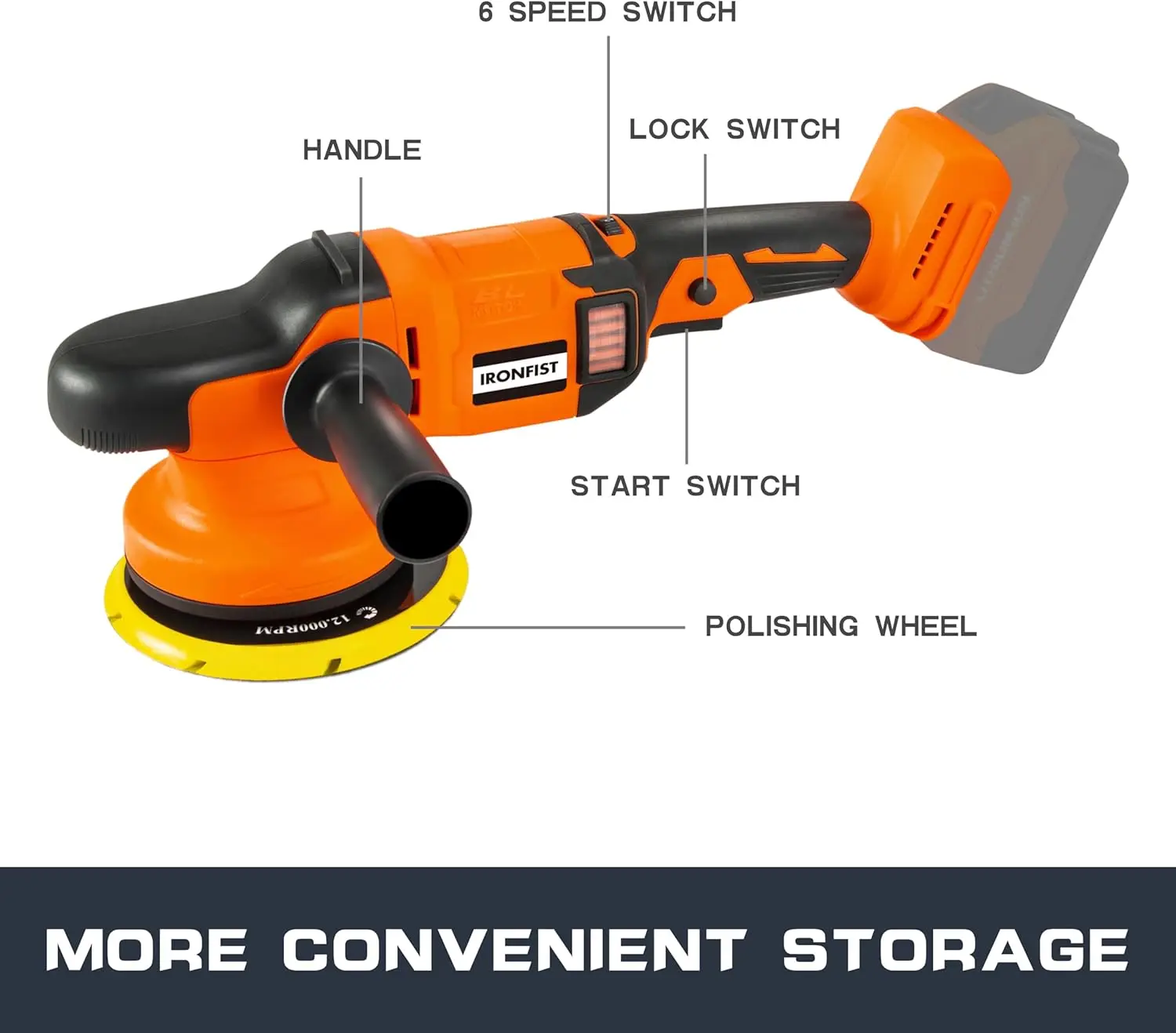 Cordless Orbital Polisher for DEWALT 20V MAX Batteries, 6inch 150mm Brushless Buffer Car Waxer with 6 speeds 750-6800RPM, 13PCS