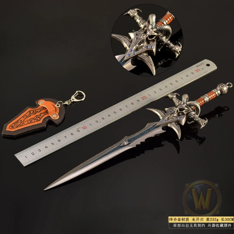 30 cm/11.81 pouces World of Warcraft Frostbite tête de chèvre épée jeu périphérique samouraï épée métal artisanat arme modèle ornement de bureau