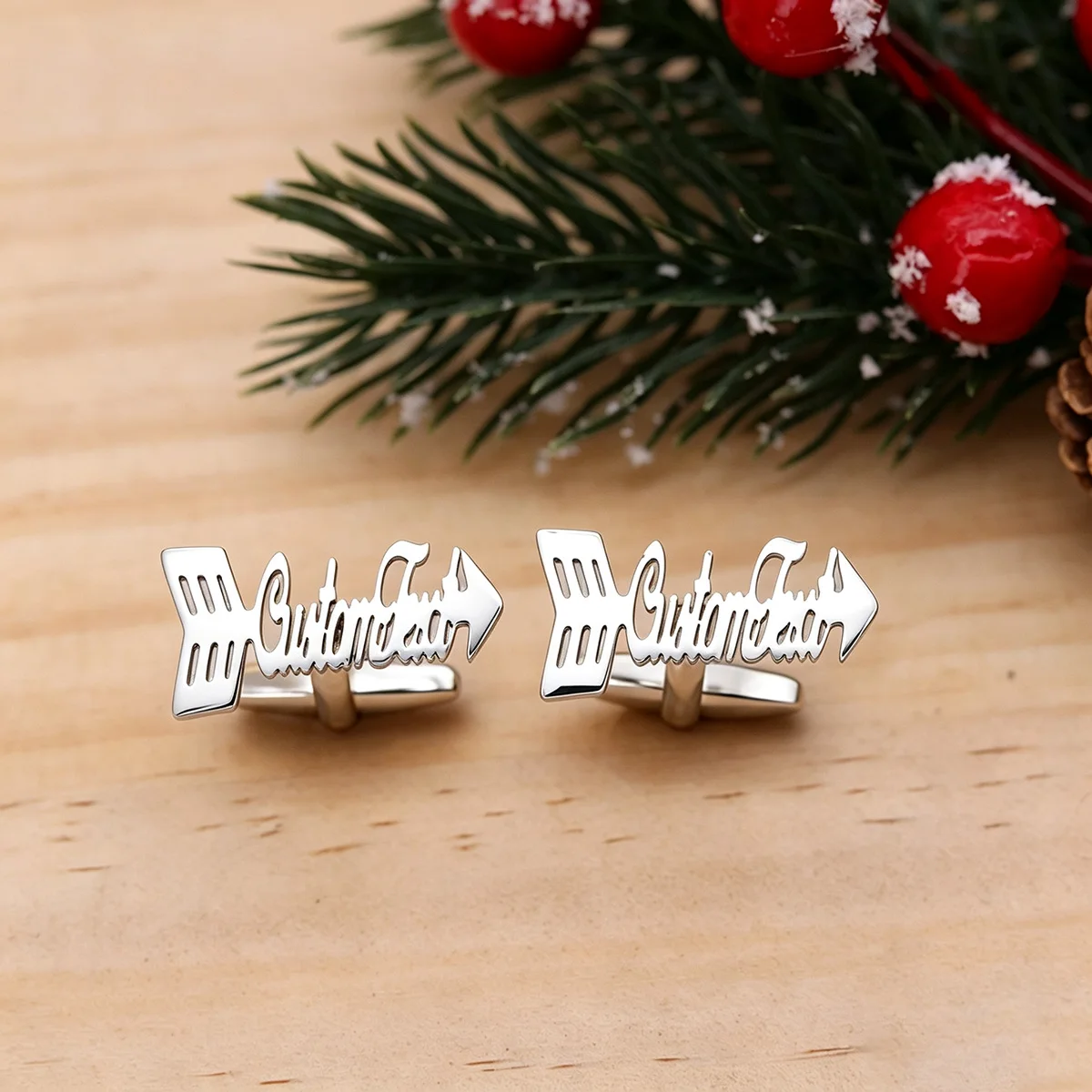 Custom Arrow Flag Decor Script Text Cufflinks Groom Wedding Jewelry Personalized Letter Cufflinks Father's Day Gift for Men