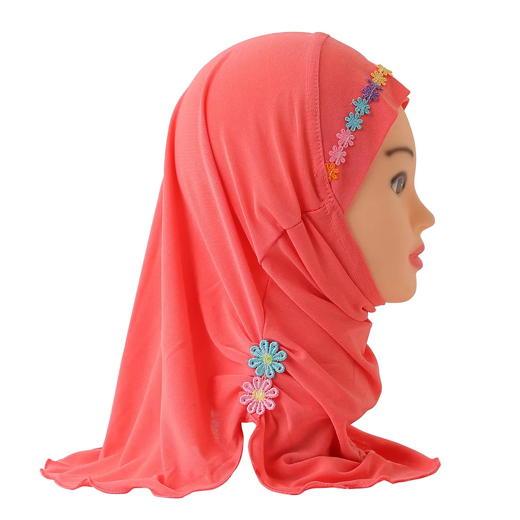 Children\'s Hat Little Girl Handmade Flower Hat Malay Gauze Headscarf Islamic Muhammad Prayer Hat 2 To 6 Years Old