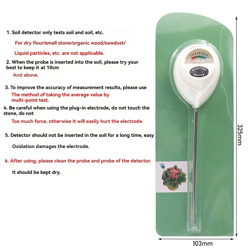 N75R-Soil Humidometer Home Gardening Measuring Tool Soil Moisture Meter Hygrometer Probe Watering Test