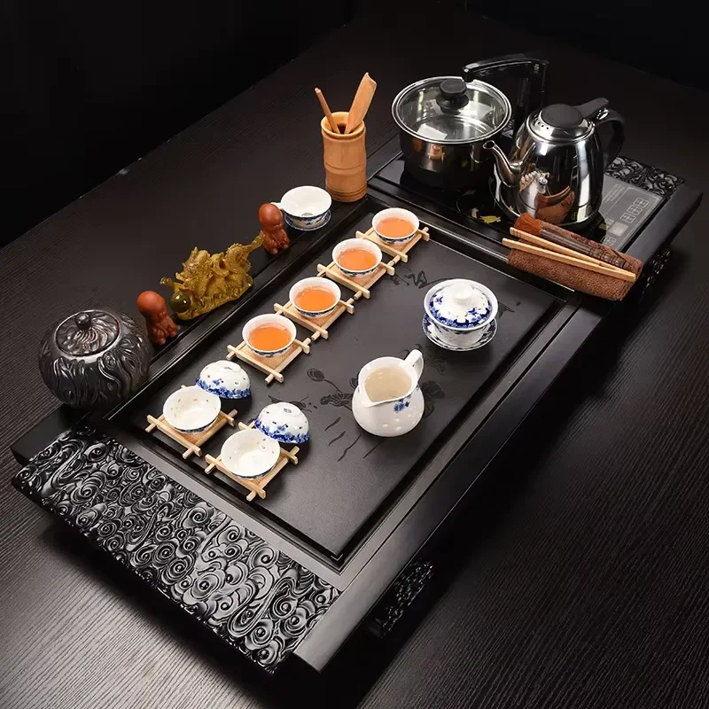 Traditional Chinese Kung Fu Tea Set with Tray Complete Teapot and Cups for Home Office Ceremony Elegant Porcelain Gongfu Ware