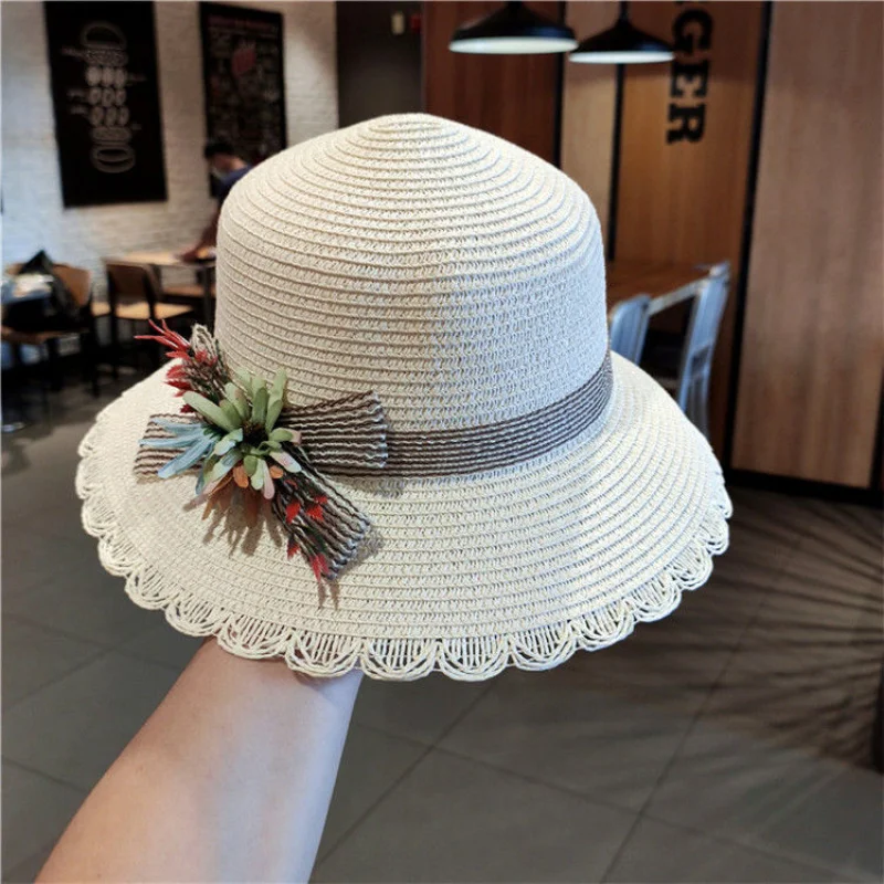 カスタム。 [7138-Person] フラワー麦わら帽子 レディース 夏 ビーチハット 韓国風 折りたたみ お出かけ by Se