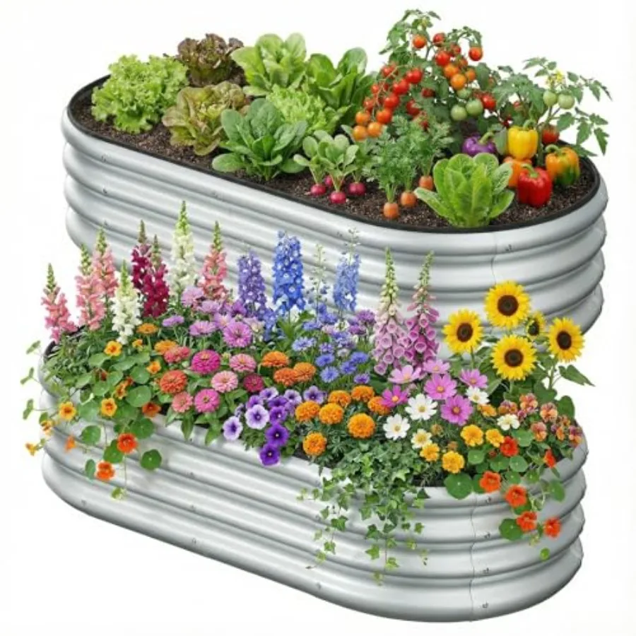 

2PCS 4x2x1 Feet Oval Metal Raised Garden Bed Kit, Elevated Garden Planter Box Outdoor, Trough Planter for Outdoor Plants, Flowe
