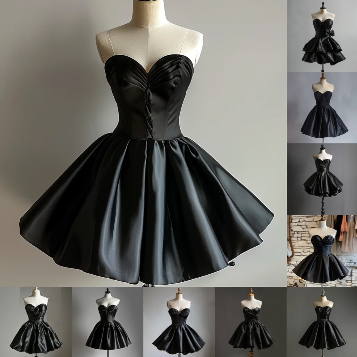 

New Custom Black Short Strapless Sweetheart Lace Up Back Backless Evening Dress Brithday Formal Occasion Homecoming Skirt W4-11