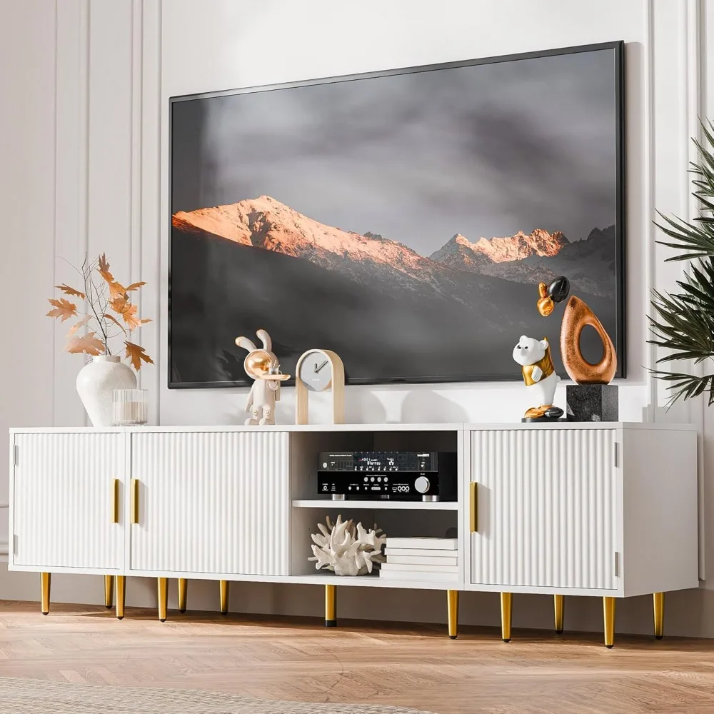 

75" Modern Fluted Stand for TV up to 80", Mid Century Entertainment Center with Storage and Open Shelves, Media Console for Liv