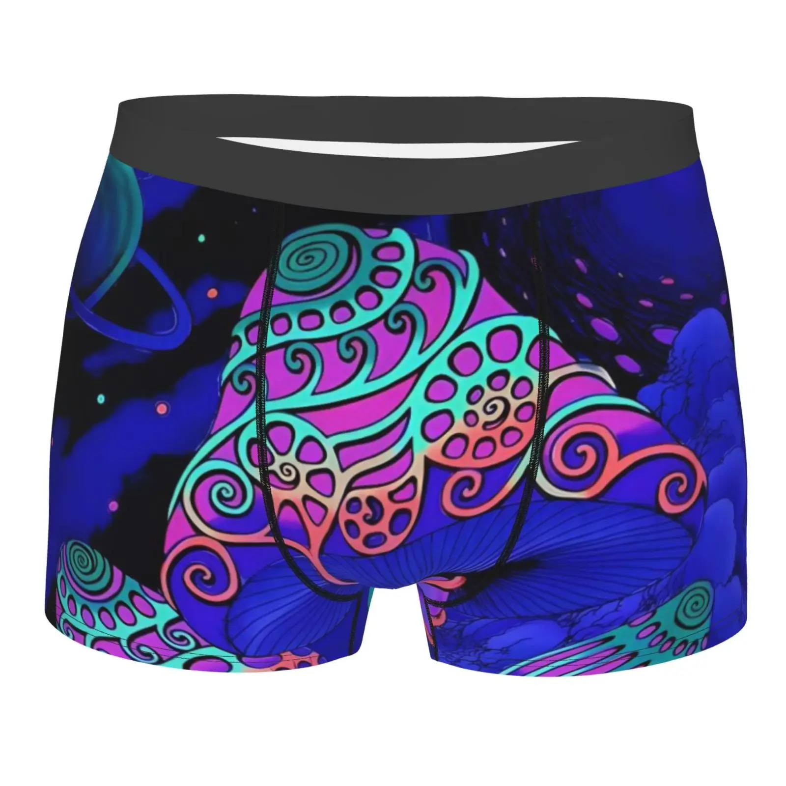

Psychedelic Mushroom Blue Fluorescent Print Man's Boxer Briefs Breathable Funny Underwear High Quality Print Shorts Gift Idea