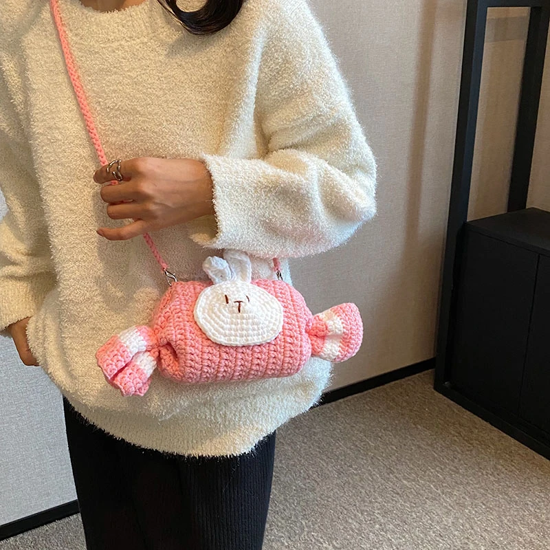 Cartoon Cute Crossbody Knitted Bag Women's Bag 2023 New Rabbit Candy Bag Woolen Knitted Bag Mobile Phone Bag