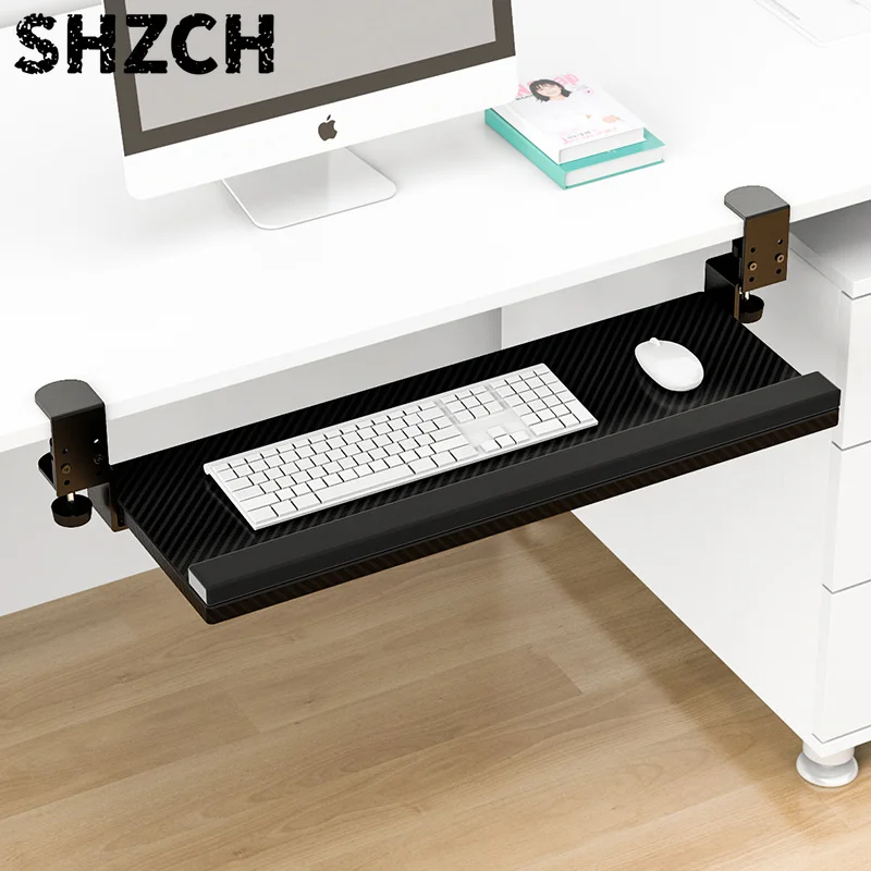 No-Drill Keyboard Tray Under Desk - Adjustable Mouse Storage Organizer Space-Saving Computer Desk Extender with Slide-Out Drawer