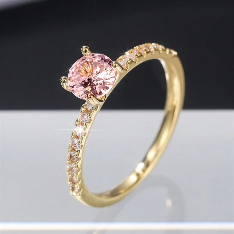 Huitan Klassisches 4-Krallen-Design, rund, Zirkonia, für Damen, Hochzeit, Verlobungsringe, 3 Farben erhältlich, zurückhaltender Brautschmuck, heißer Verkauf – Detail 11