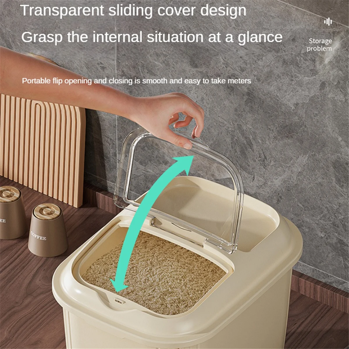 حاويات تخزين الأرز، حاويات الطعام، تخزين المواد الغذائية الجافة، موزعات أغذية الحيوانات الأليفة، للحبوب، فول الصويا (أبيض كريمي) JAS