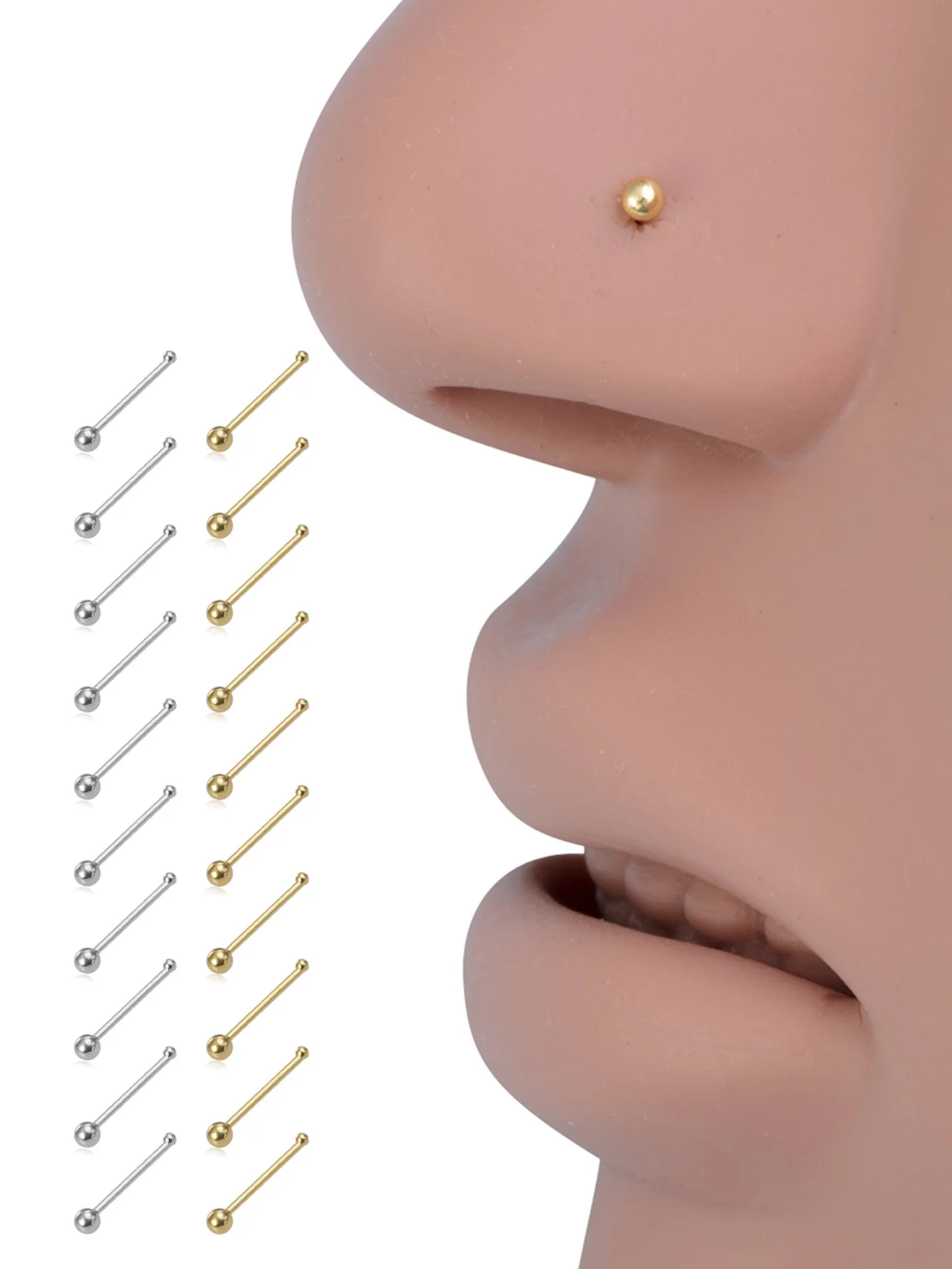 5/10pcs Small Spherical Nose Stud Stainless Steel Ear Rod for Men and Women for All Seasons of Body Piercing Accessories