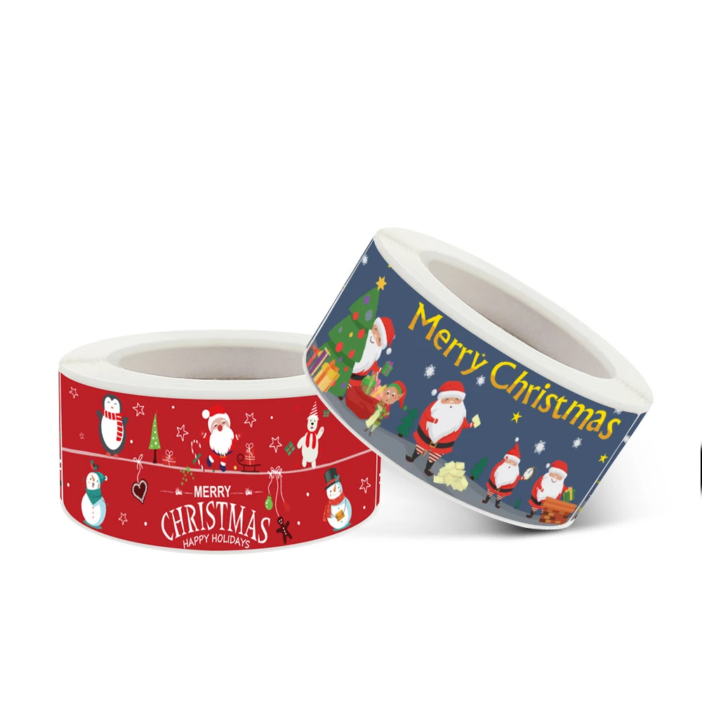 120Pcs/roll 1*3inch Santa Claus Snowman Merry Christmas Stickers Happy New Year Gift Sealing Sticker for Small Business Decor