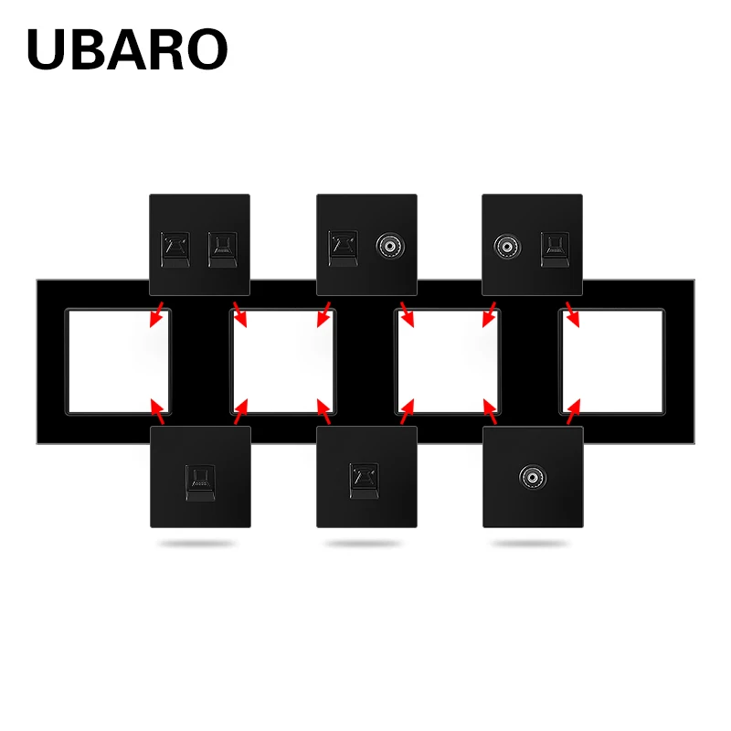 UBARO EU Standard Glass Panel Wall Socket With RJ45 RJ11 TV USB Signal Terminal Plug Home Outlet  Weak Current Combination Plugs