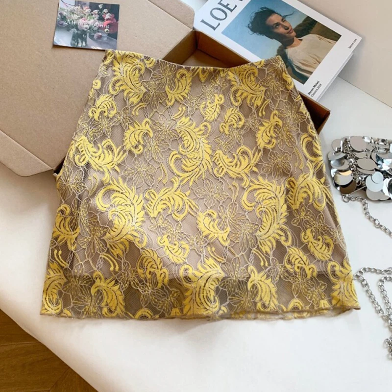 

Lace Embroidery Women' Skirt 2026 Summer High Waist Slim-looking A-line Skirts High End Temperament Beautiful Woman Clothes