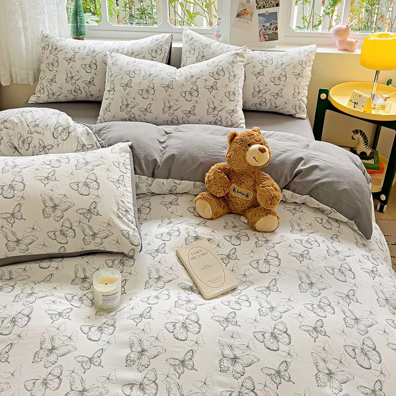 3/4pcs Luxury Butterfly Jacquard Duvet Cover Set Girls Children Bedroom Decoration Queen Bedding Soft Comforter Cover with Sheet