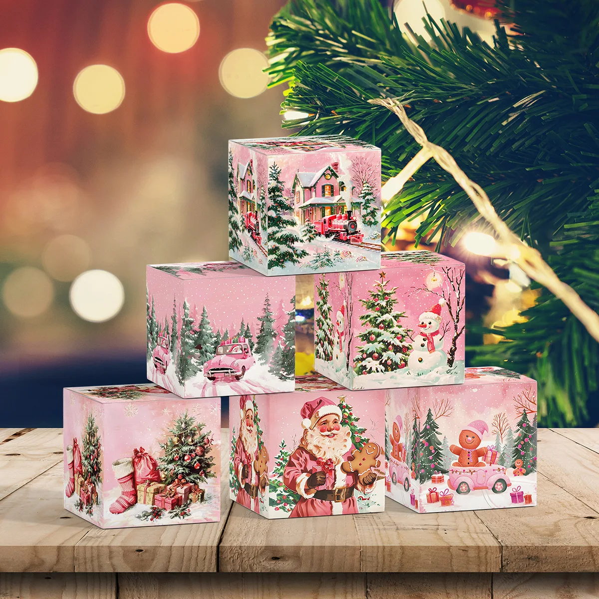 Gift Boxes Pink Christmas Candy and Snack Packaging Box Party Decoration Supplies Pink Christmas Theme Packaging Box