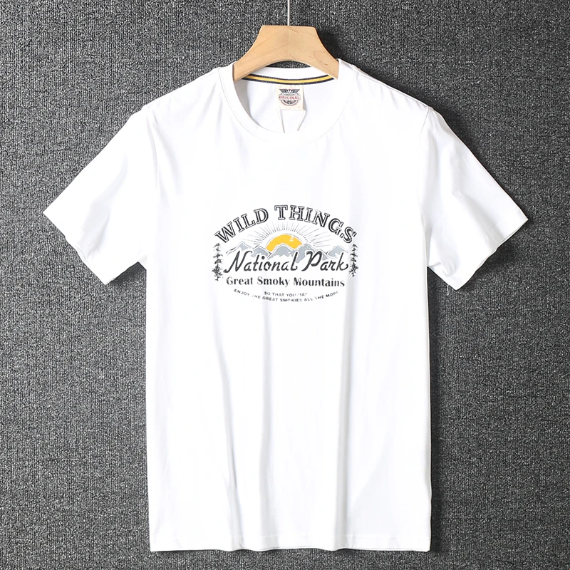 

Summer New American Retro Short-sleeved O-neck Letter Printed T-shirt Men's Fashion Simple 100% Cotton Washed Casual Sport Tops