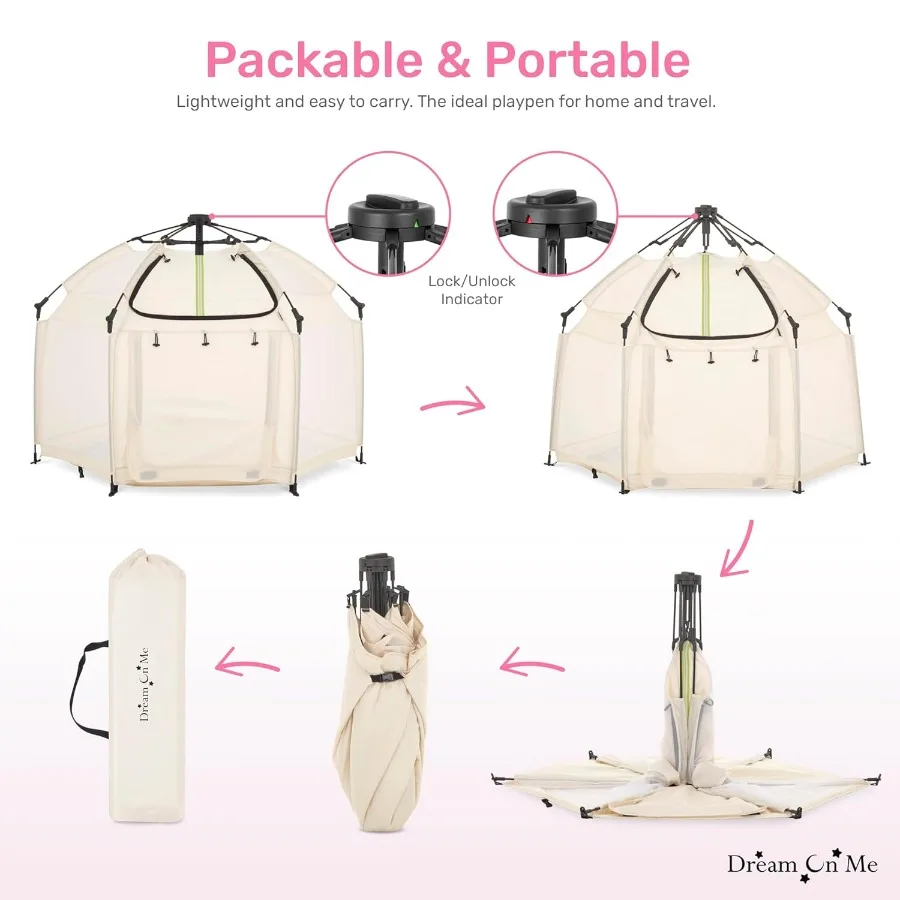 روضة أطفال منبثقة فورية بيد واحدة مفتوحة وقابلة للطي وجانبين شبكية قابلة للتنفس بوابة أمان وسحاب وحقيبة حمل للسفر مدمجة داخلية/Ou #5