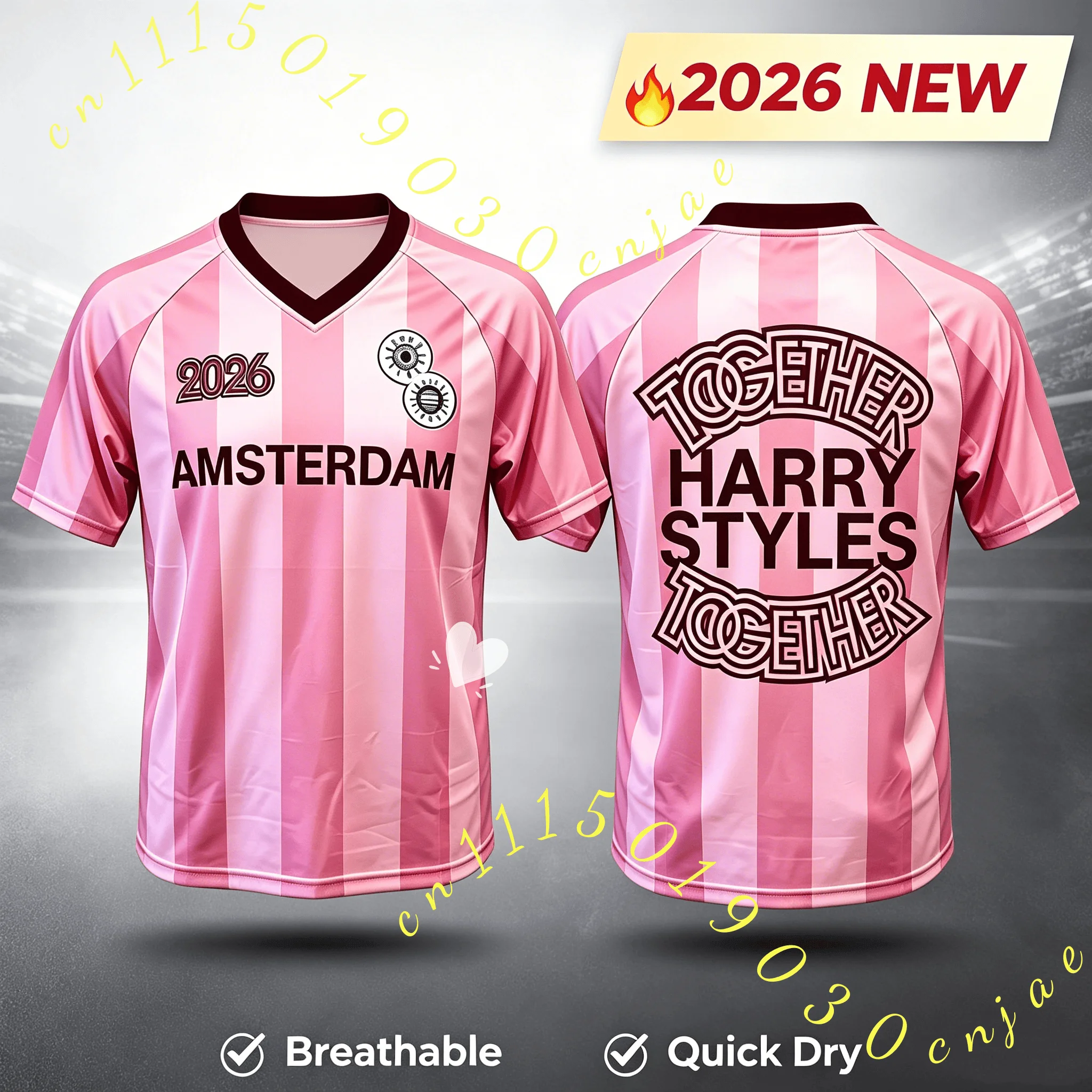 HarryStyles Amsterdam Merch Pink Soccer Jersey T-shirt 2026 Summer New Shirt Men's Women Breathable Short Sleeve Casual Tee Top
