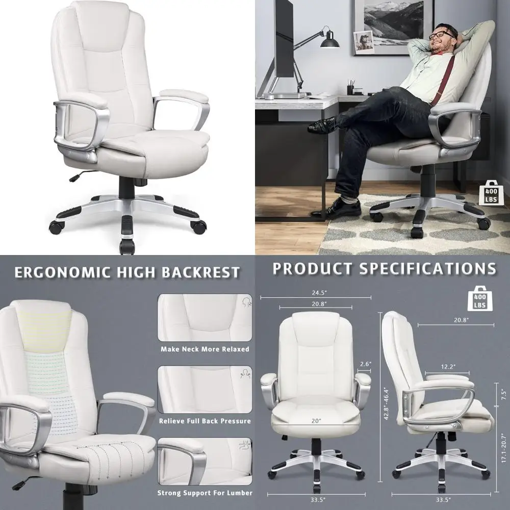 Ergonomic High Back PU Leather Chair for Big and Tall, Adjustable Height Computer Desk Chair with Executive Comfort