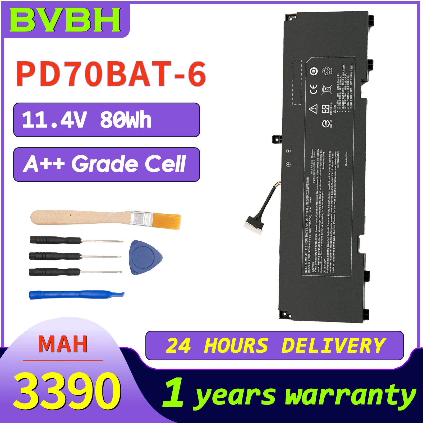 

BVbh PD70BAT-6 Laptop Battery For Clevo NPD70PNT For Hasee G10-DA7NP CPD5S01 For XMG Pro 17 E22 3390mah