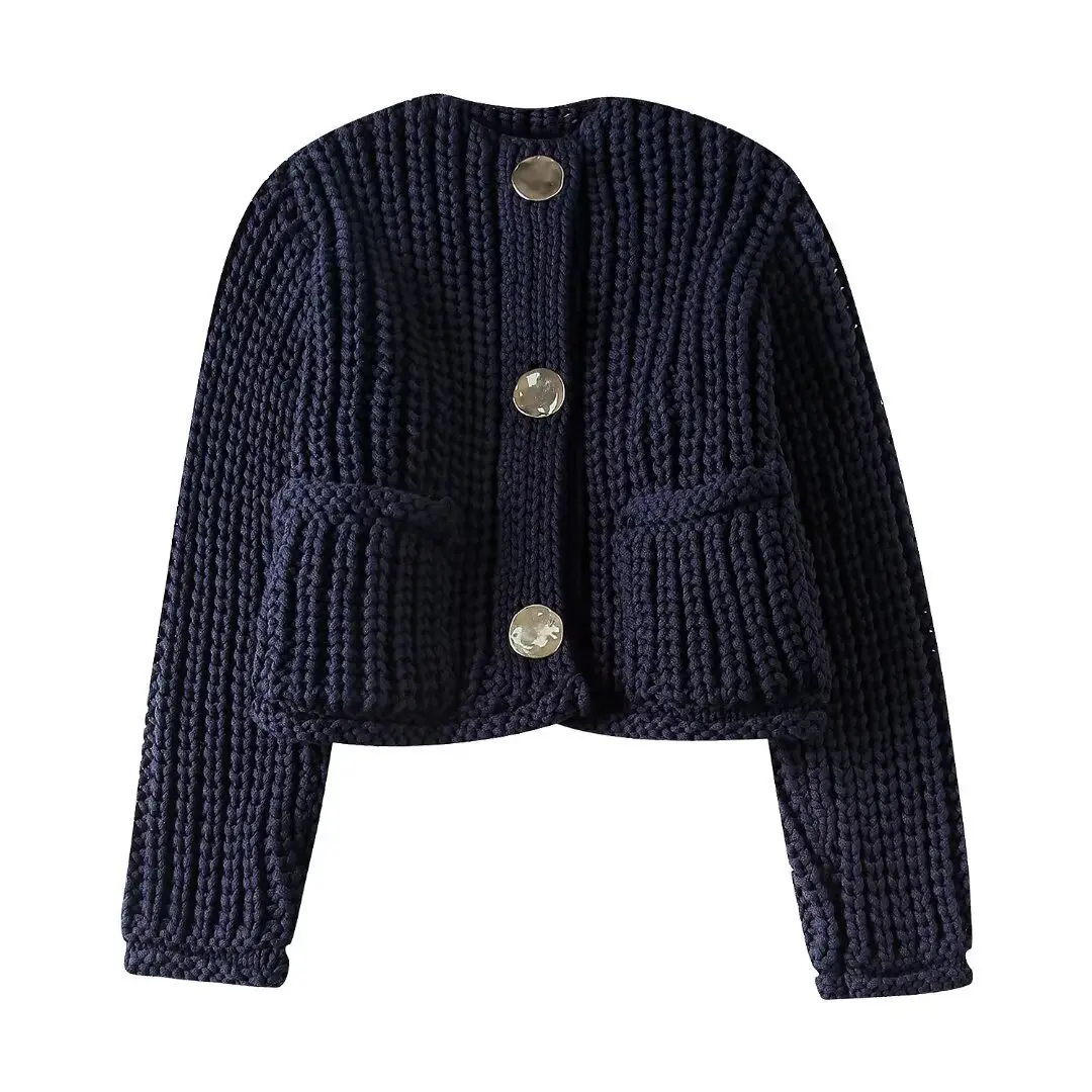 Women\'s Coarse Needle Long Sleeved Knitted Jacket