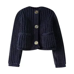 Women's Coarse Needle Long Sleeved Knitted Jacket