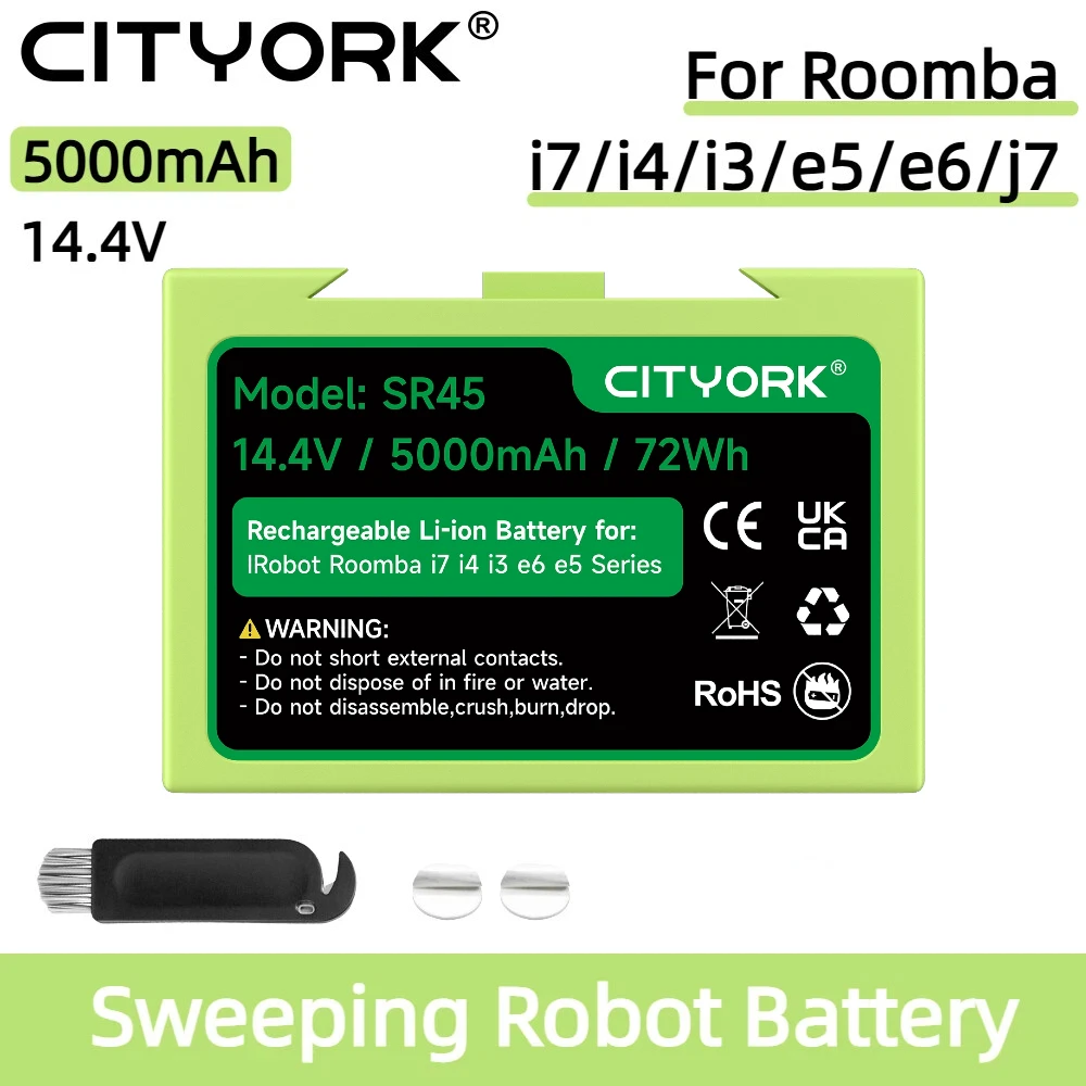 

Аккумулятор CITYORK 14.4V 5000mAh для робота-пылесоса Roomba серий i3, i4, i7, e5, e6, i7150, 4550, i3156, e6198, e5150, i4150, i7 Plus