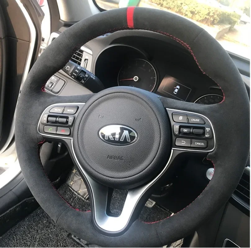 

Customized DIY Carbon Fiber Suede Leather Hand Sewn Steering Wheel Cover for Kia Cadenza Cerato Sportage Fcrte K4 K5 K3 KX3 KX5